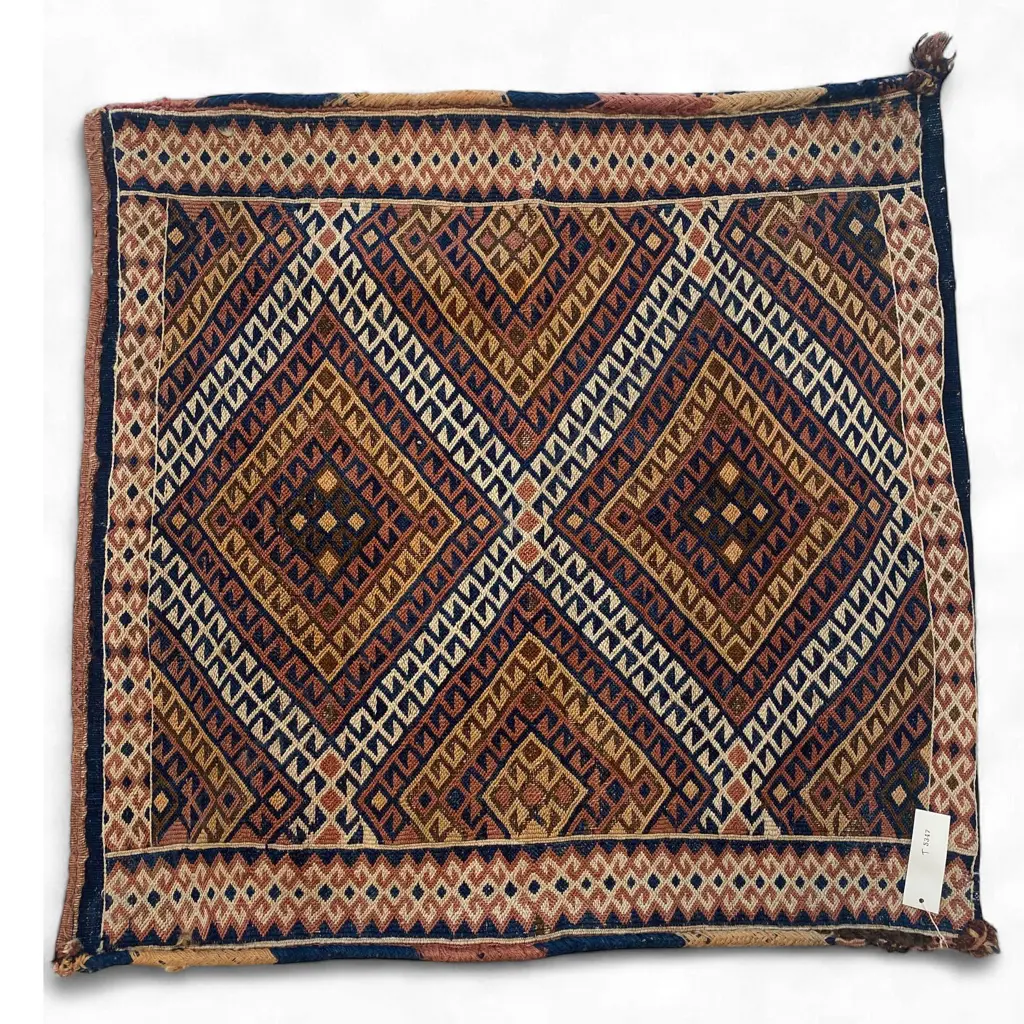 Bag – wool, - Anatolia - central field with two hooked diamond stripe medallions - braided sides. 80 x 79cm Image 1++